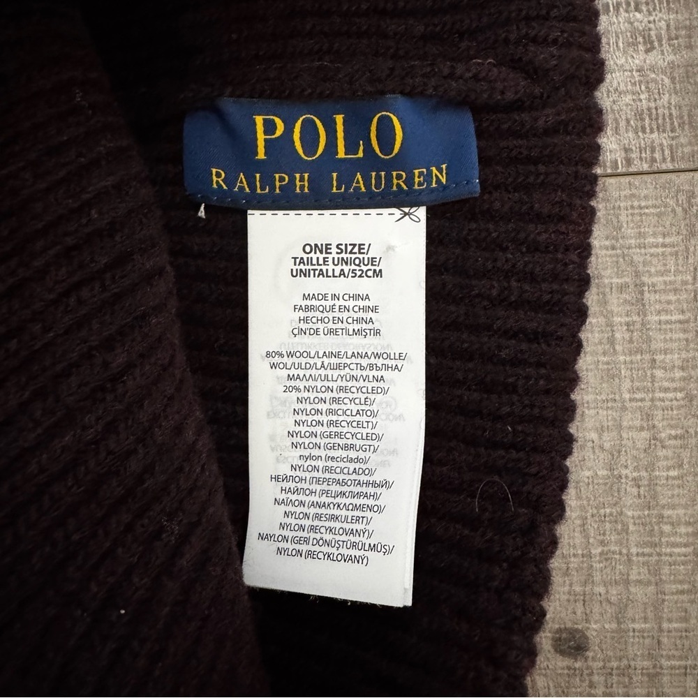 Polo by Ralph Lauren Signature Cuff Hat Beanie Pony Embroidered Brown Wool NEW - Picture 3 of 3